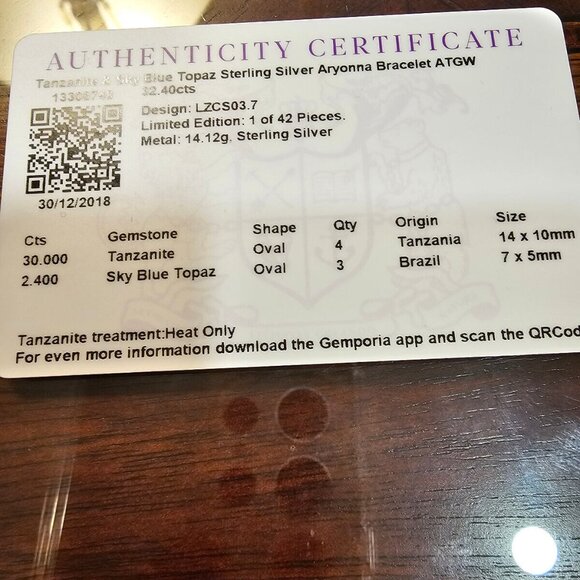 Tanzanite & Sky Blue Topaz Sterling Silver Bracelet, Certificate of Authenticiti - Picture 6 of 6